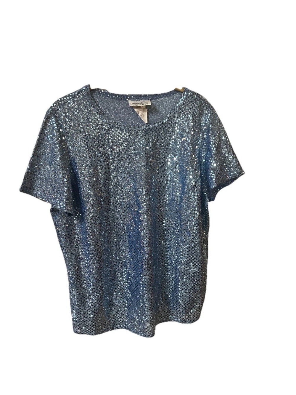 Vintage Kathie Lee Collection Blue Sequin Short Sleeve Top SZ Lg